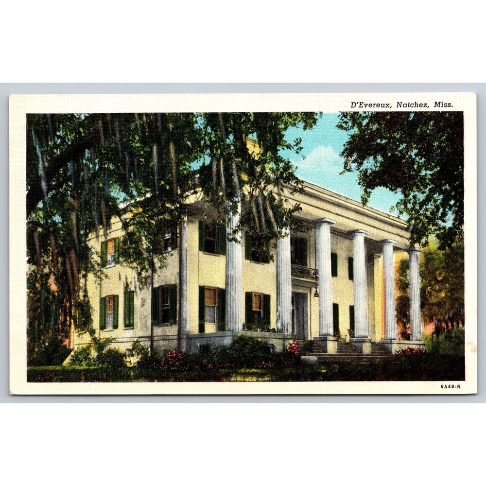 Natchez MS Postcard D'Evereux Mansion Historic Home Linen Curt Teich 6A49-N